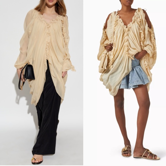 Zimmermann Illuminate Draped Ruffle Top Blouse Tea US 6 AU 1 NWT 2904T8251 - Picture 4 of 16